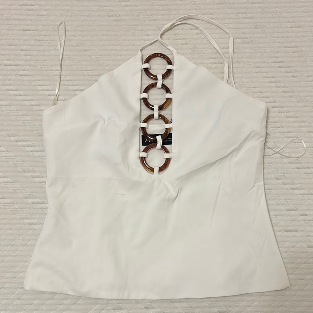 Zara White Fitted Camisole with Cut Out Details